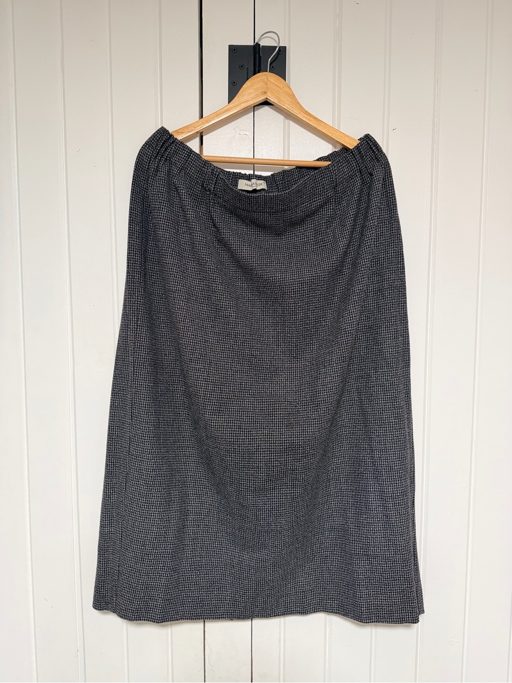 Marina Rinaldi Virgin Wool Gray Houndstooth Midi Skirt